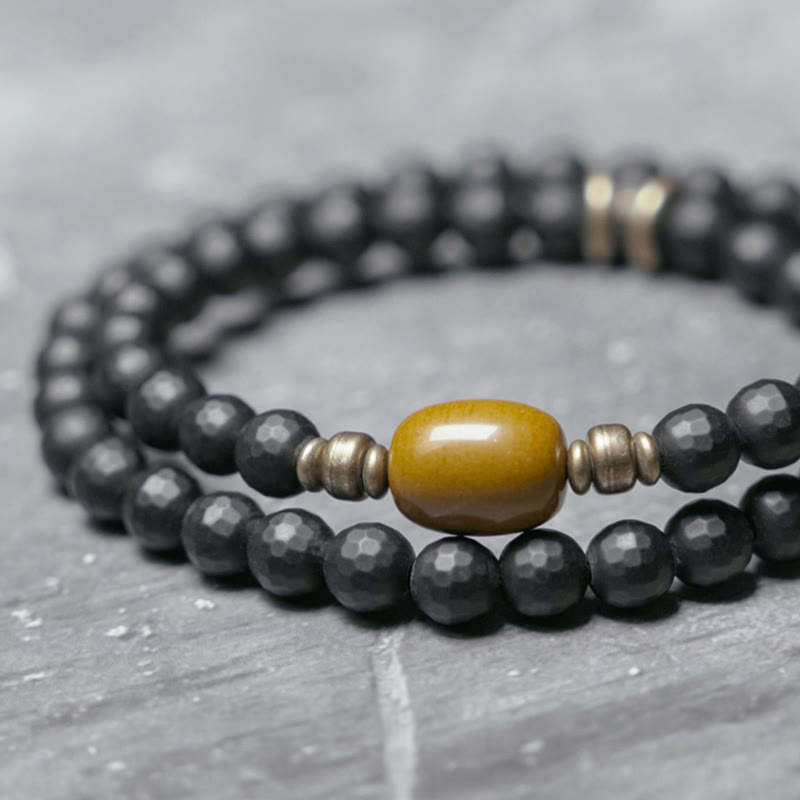 6mm Black Onyx Topaz Double Wrap Protection Bracelet
