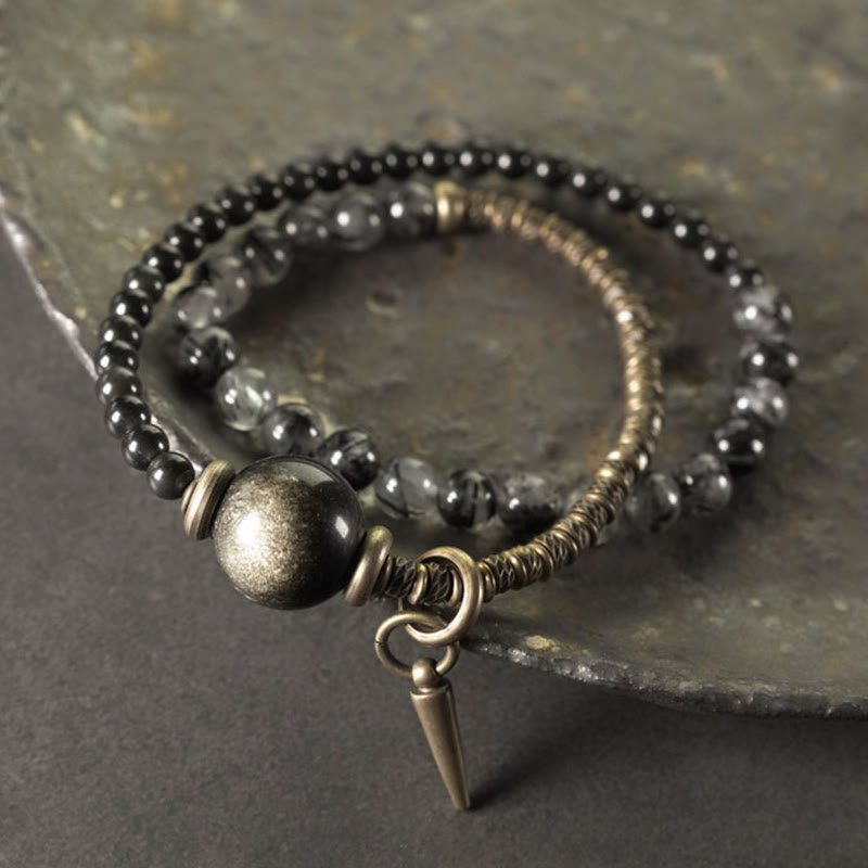 Gold Sheen Obsidian Double Wrap Protection Bracelet