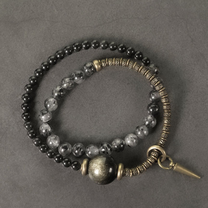 Gold Sheen Obsidian Double Wrap Protection Bracelet