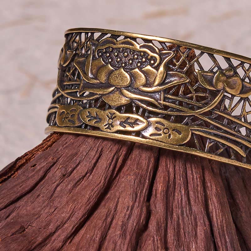 Adjustable Silver Plated Copper Lotus Bracelet Bangle