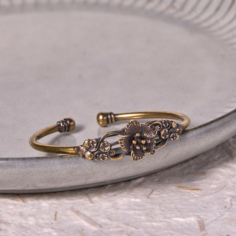 Large Copper Flowers Leaves Luck Healing Cuff Bracelet Bangle