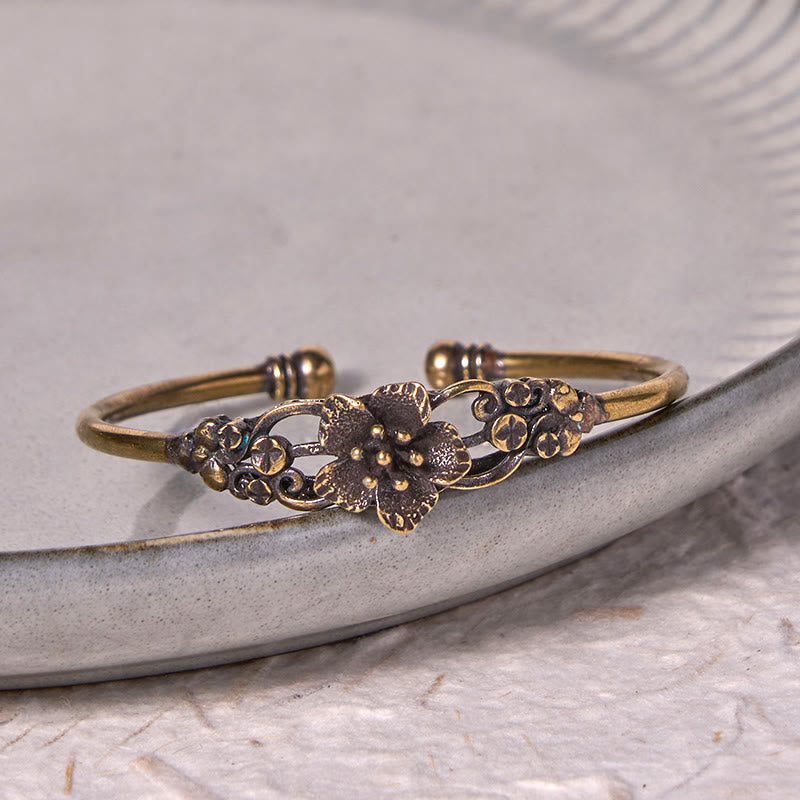 Large Copper Flowers Leaves Luck Healing Cuff Bracelet Bangle