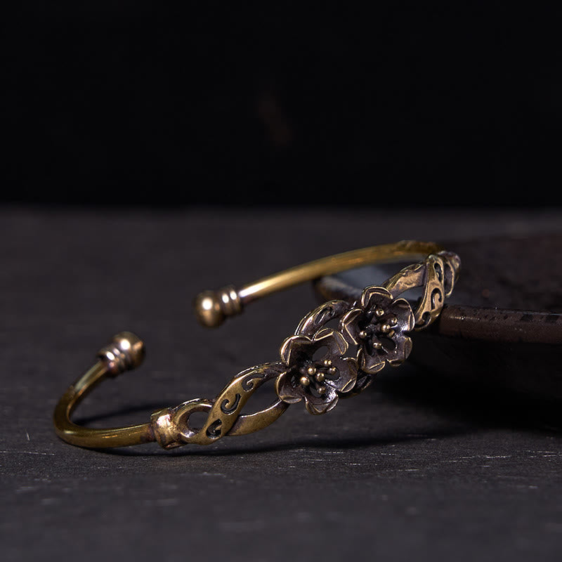 Large Copper Flowers Leaves Luck Healing Cuff Bracelet Bangle