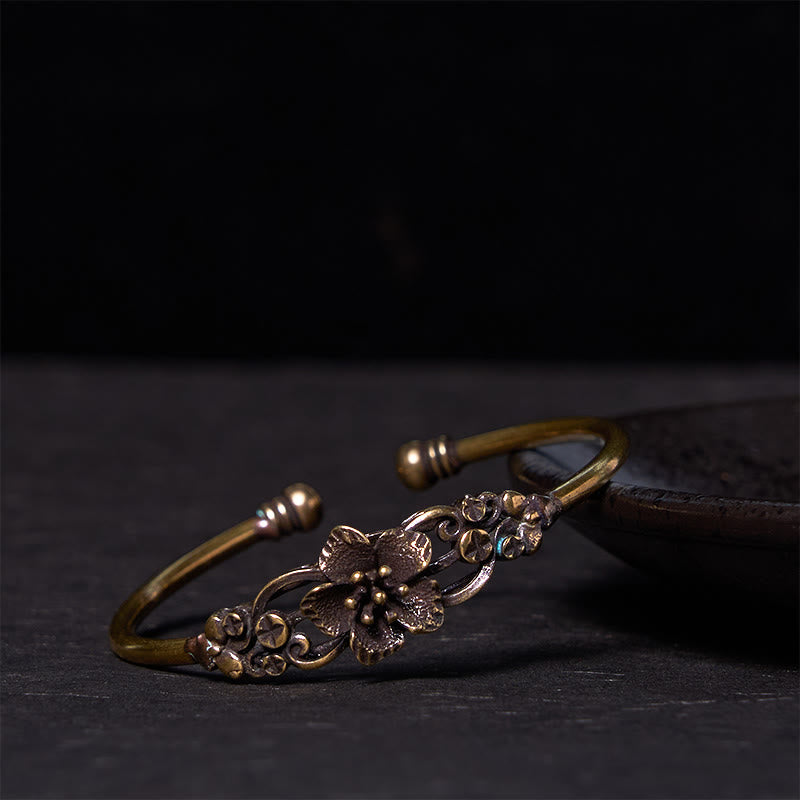 Large Copper Flowers Leaves Luck Healing Cuff Bracelet Bangle