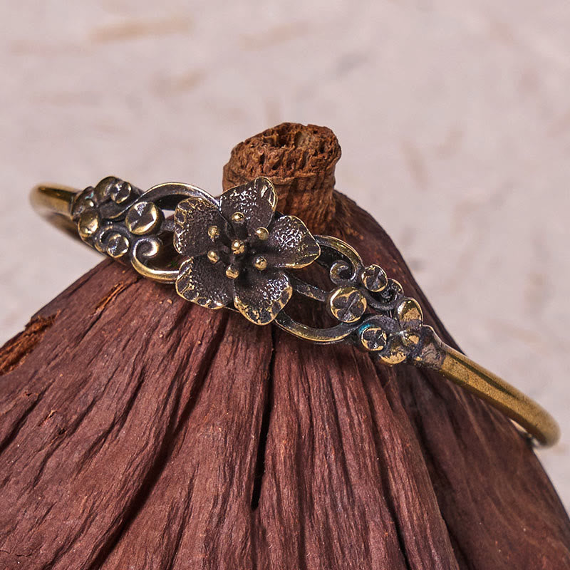 Large Copper Flowers Leaves Luck Healing Cuff Bracelet Bangle