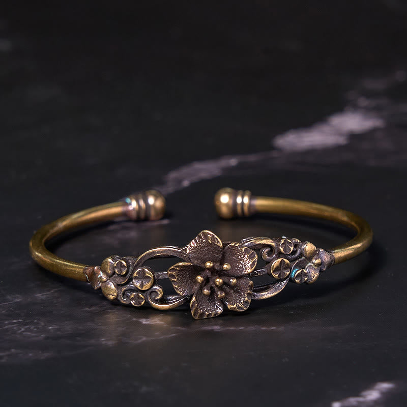Large Copper Flowers Leaves Luck Healing Cuff Bracelet Bangle