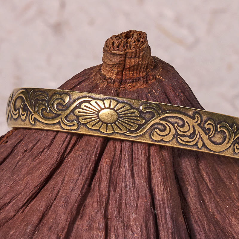 Copper Daisy Flower Vine Cuff Bracelet for Self Care & Luck