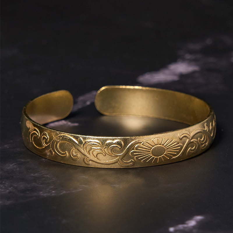 Copper Daisy Flower Vine Cuff Bracelet for Self Care & Luck