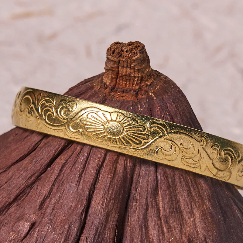 Copper Daisy Flower Vine Cuff Bracelet for Self Care & Luck