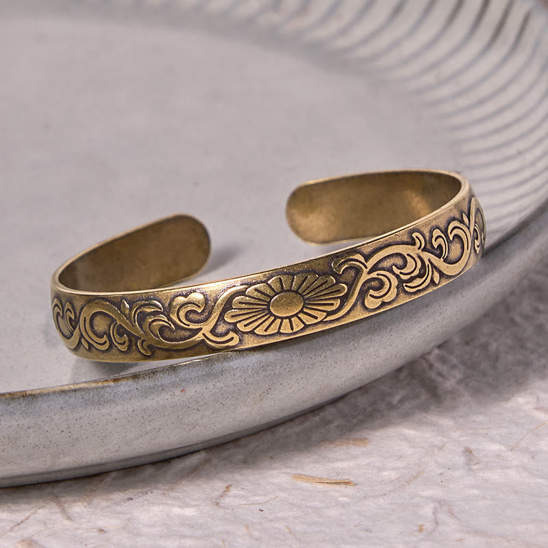 Copper Daisy Flower Vine Cuff Bracelet for Self Care & Luck