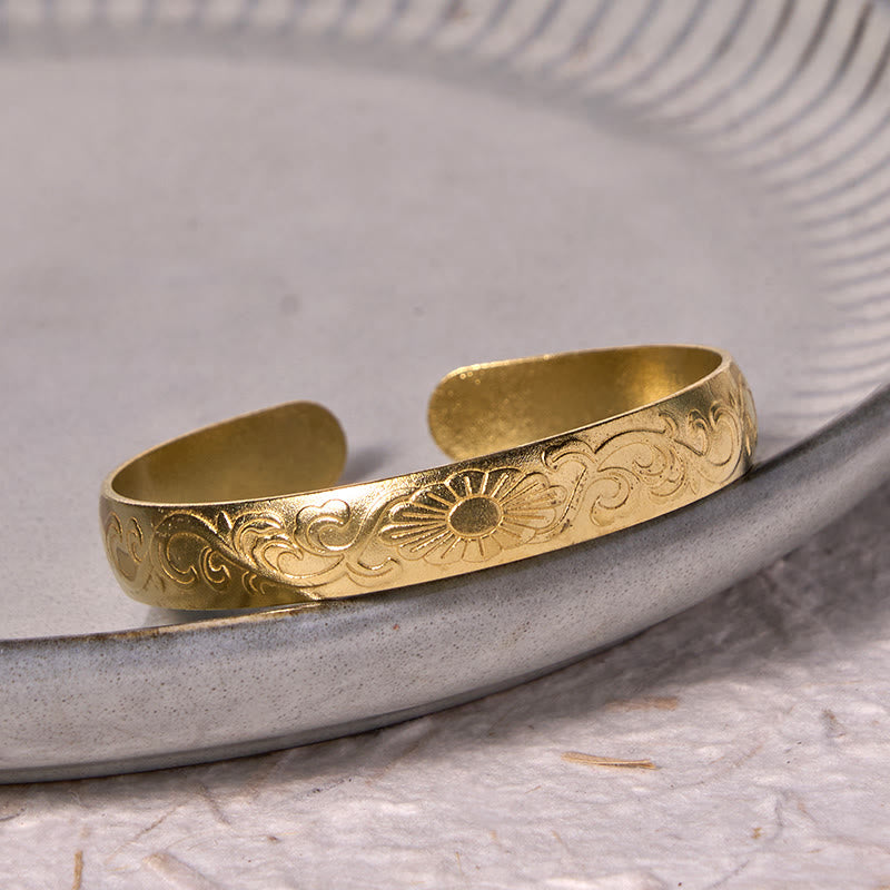 Copper Daisy Flower Vine Cuff Bracelet for Self Care & Luck