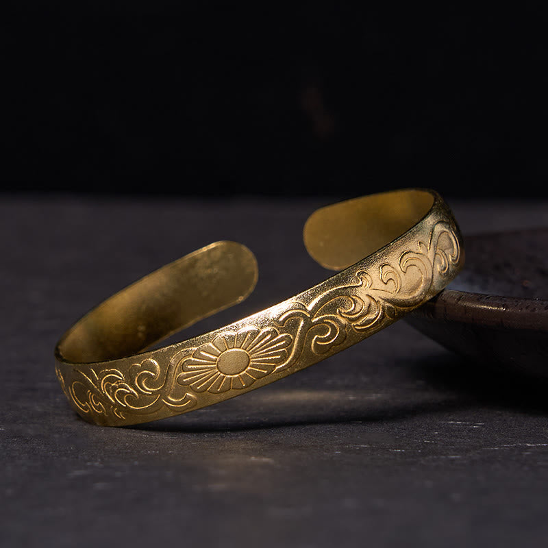 Copper Daisy Flower Vine Cuff Bracelet for Self Care & Luck