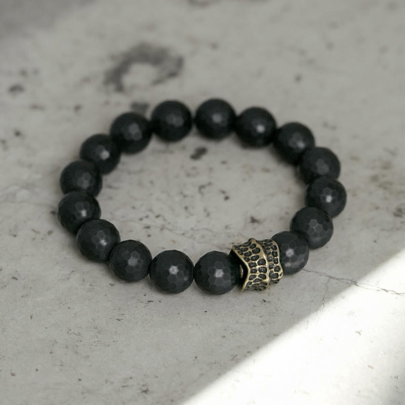 12mm Black Onyx Protection Bracelet with Copper Accent | Healing Sounds