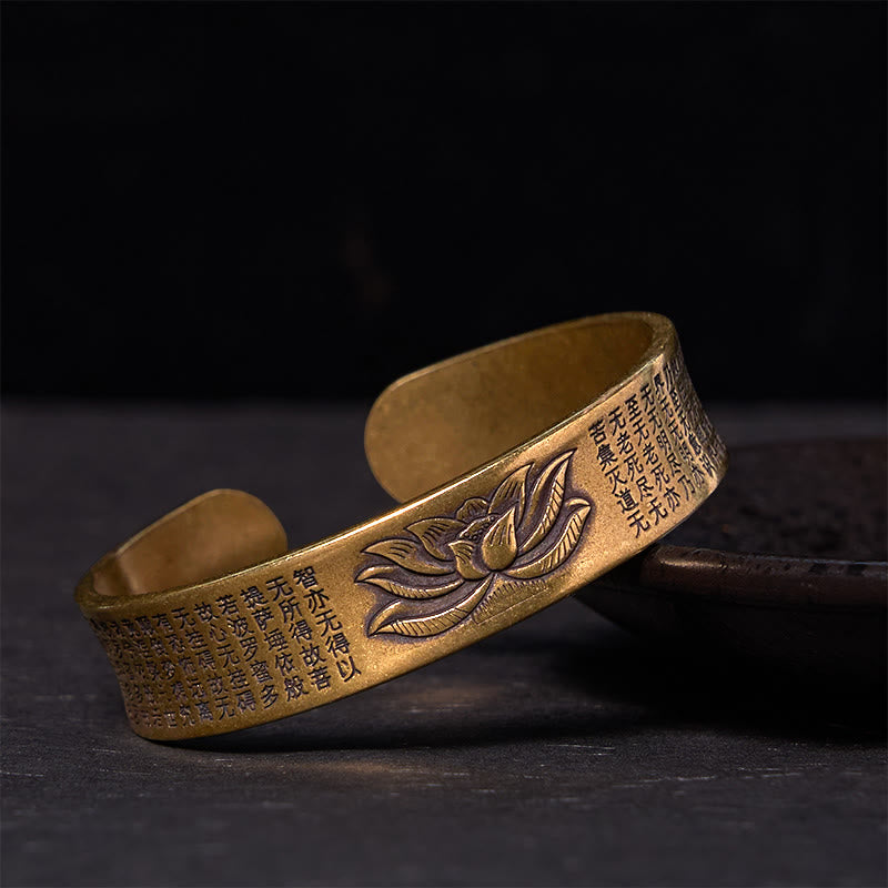 Copper Lotus Heart Sutra Peace Adjustable Bracelet Bangle