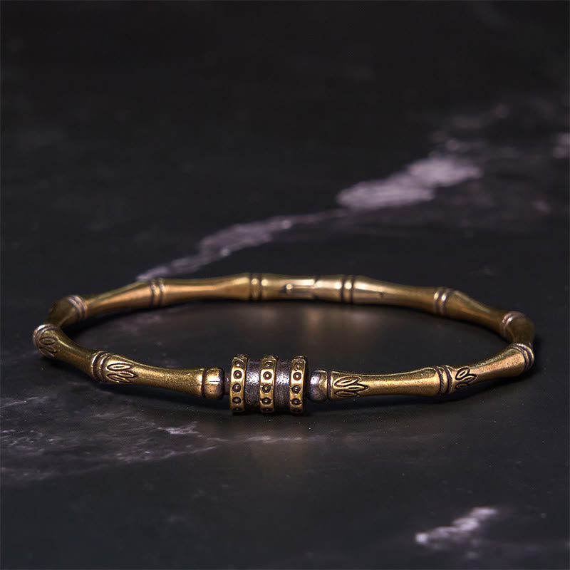 Adjustable Copper Lotus Flower Bamboo Bangle Bracelet for Peace and Growth