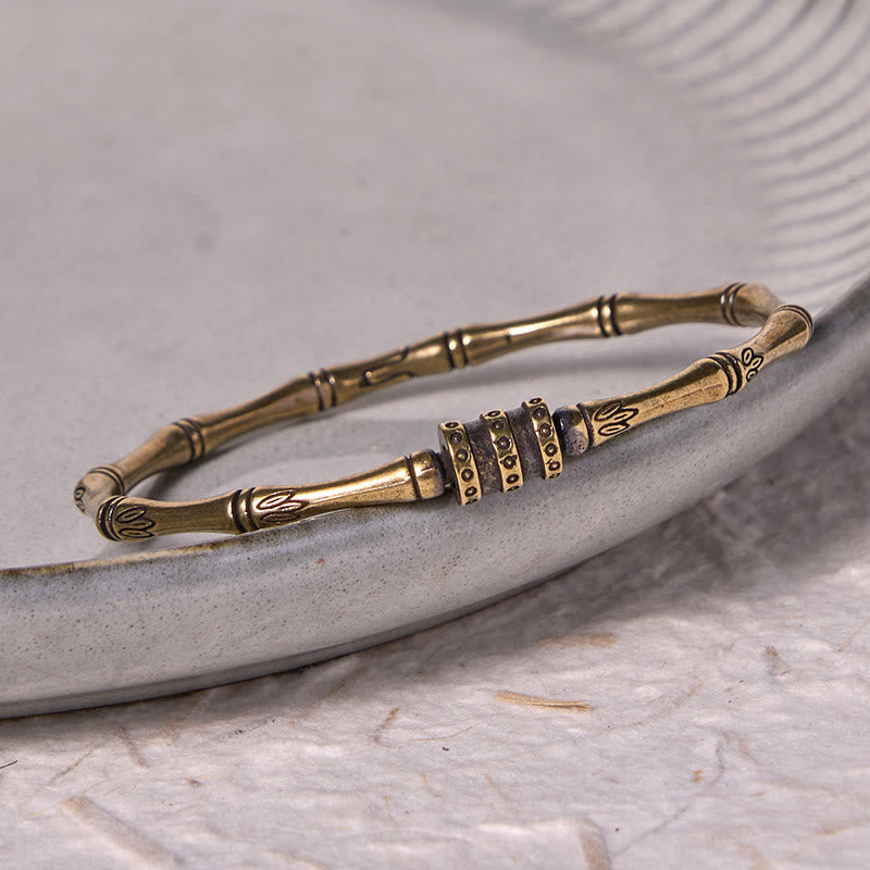 Adjustable Copper Lotus Flower Bamboo Bangle Bracelet for Peace and Growth