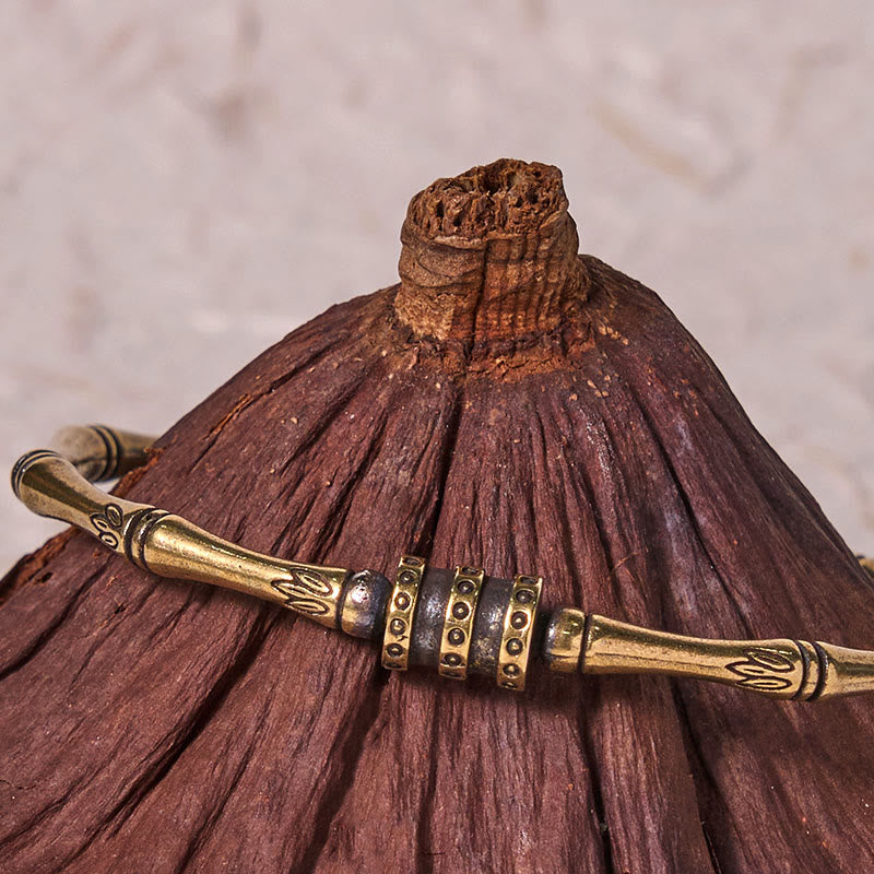 Adjustable Copper Lotus Flower Bamboo Bangle Bracelet for Peace and Growth