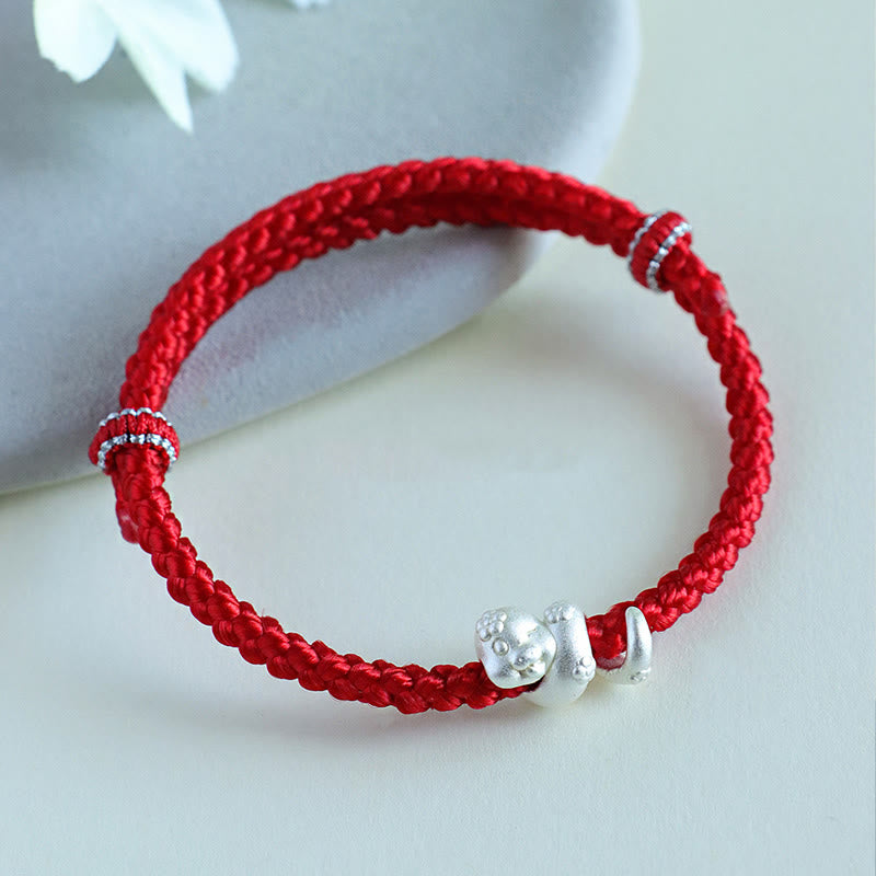999 Sterling Silver Red String Snake Luck Bracelet