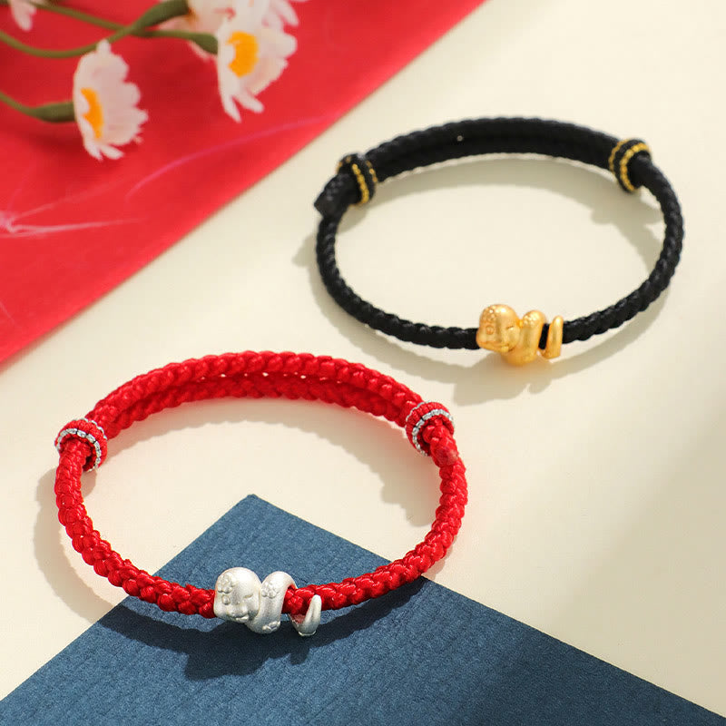 999 Sterling Silver Red String Snake Luck Bracelet