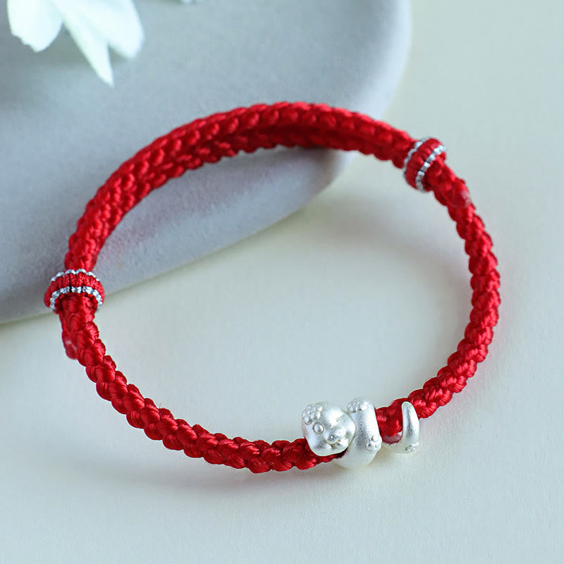 999 Sterling Silver Red String Snake Luck Bracelet