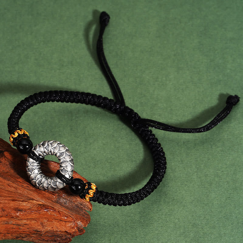 9cm Black Onyx Dragon Bracelet with 999 Sterling Silver Peace Buckle
