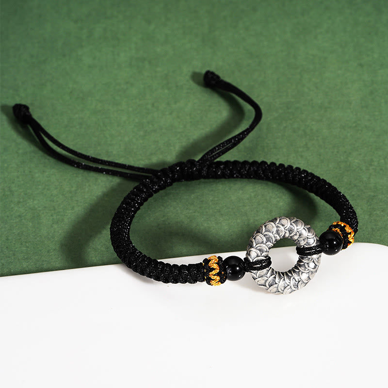 9cm Black Onyx Dragon Bracelet with 999 Sterling Silver Peace Buckle