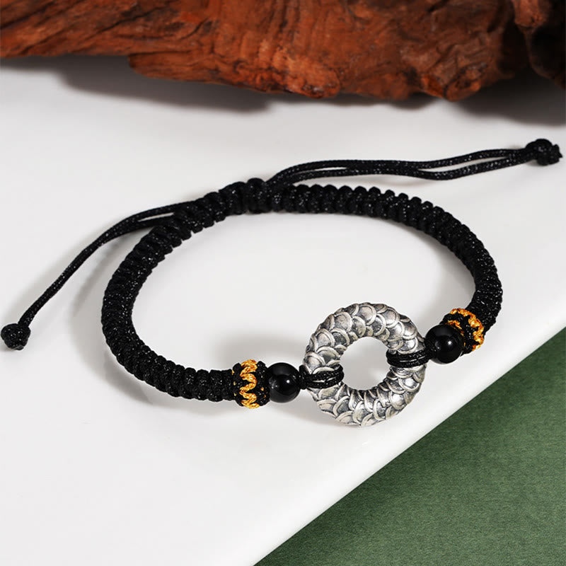 9cm Black Onyx Dragon Bracelet with 999 Sterling Silver Peace Buckle