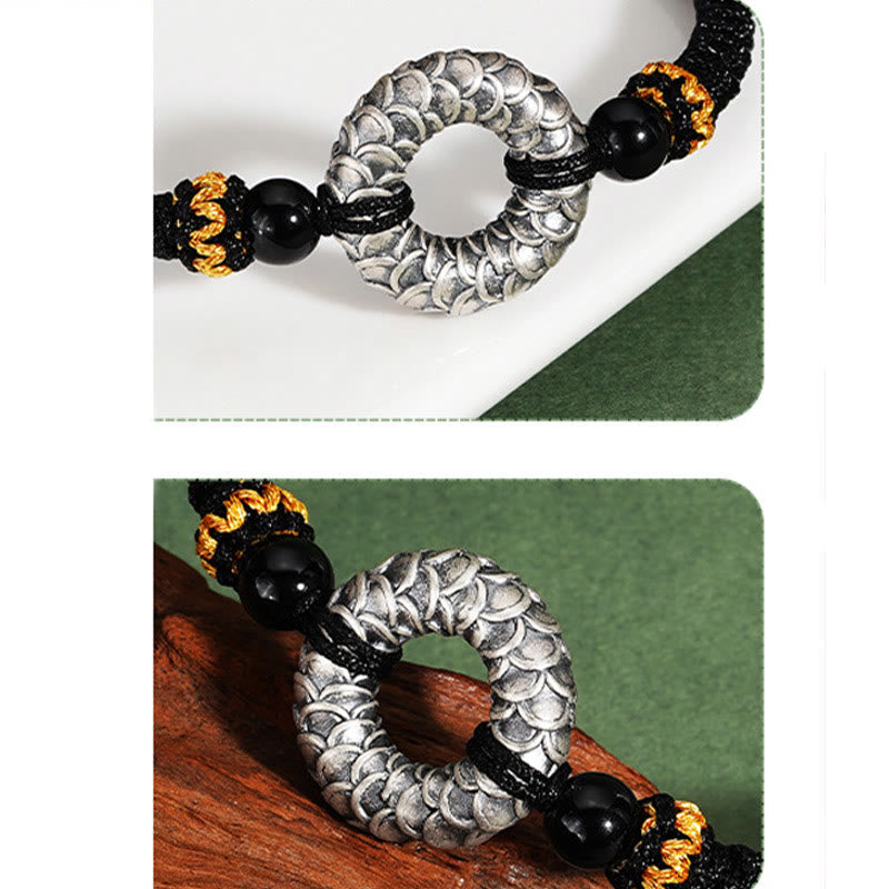 9cm Black Onyx Dragon Bracelet with 999 Sterling Silver Peace Buckle