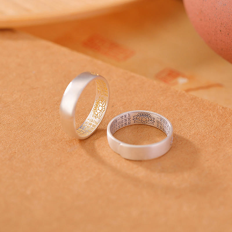 Om Mani Padme Hum Sterling Silver Lotus Adjustable Ring