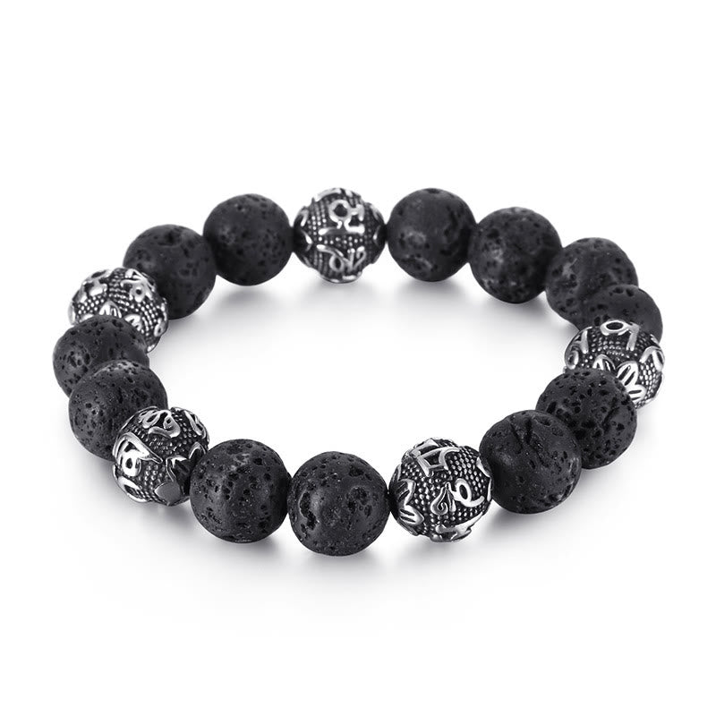 12mm Men's Lava Rock Om Mani Padme Hum Bracelet for Protection