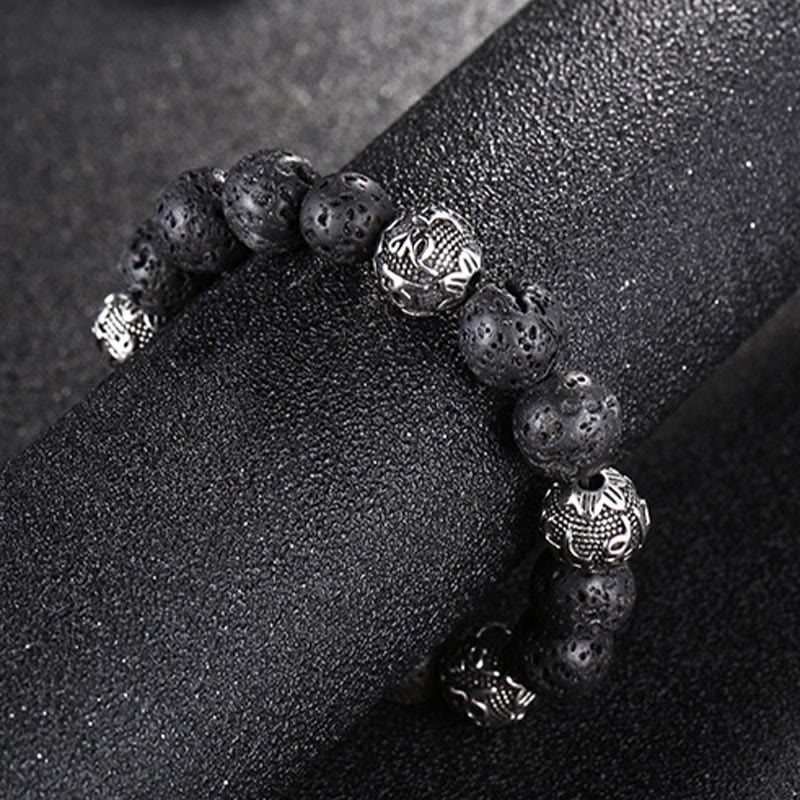 12mm Men's Lava Rock Om Mani Padme Hum Bracelet for Protection