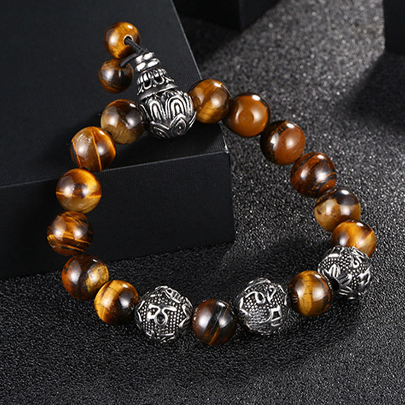 12mm Tiger Eye Men's Protection Bracelet with Titanium Steel