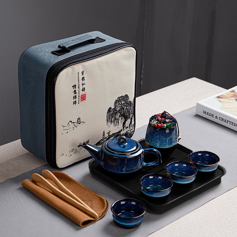 Blue Gradient Ceramic Gongfu Teapot Set for Zen Decor