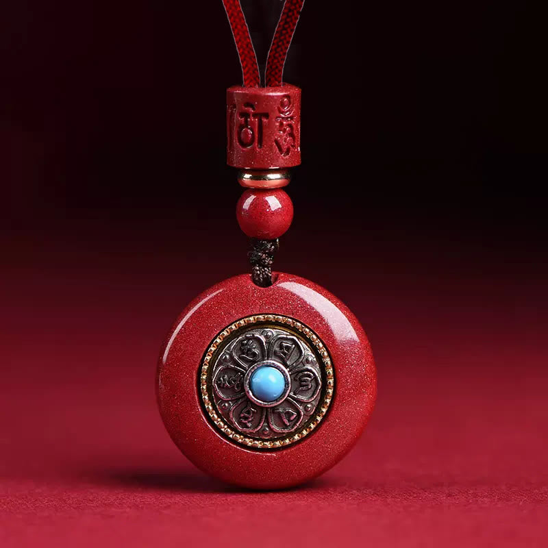 Cinnabar Om Mani Padme Hum Necklace Pendant 24mm Blessing