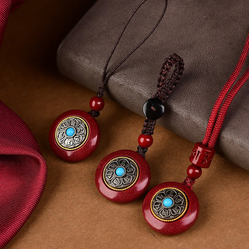 Cinnabar Om Mani Padme Hum Necklace Pendant 24mm Blessing