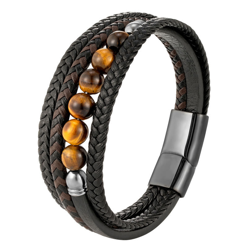 Tiger Eye Protection Leather Bracelet for Men 18-20cm