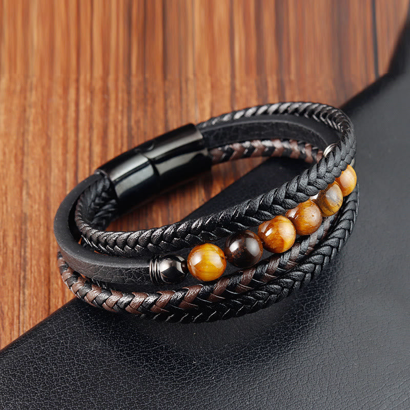 Tiger Eye Protection Leather Bracelet for Men 18-20cm