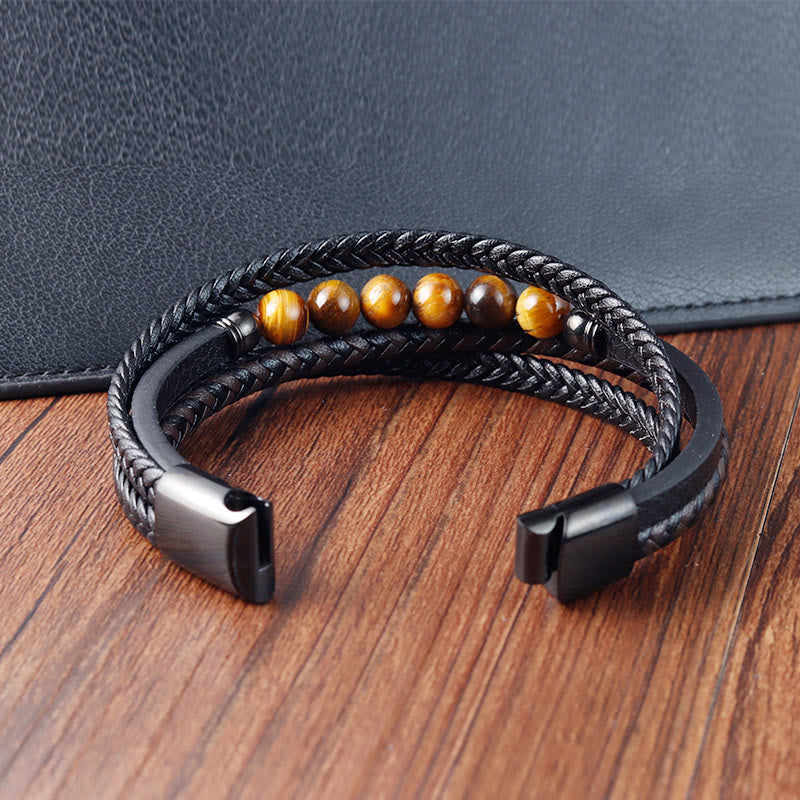 Tiger Eye Protection Leather Bracelet for Men 18-20cm