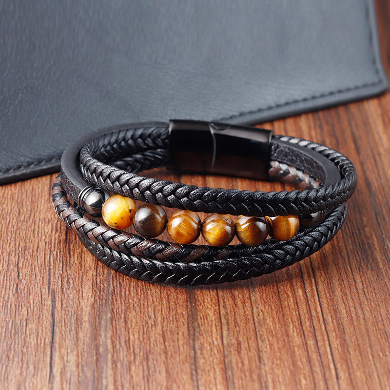 Tiger Eye Protection Leather Bracelet for Men 18-20cm