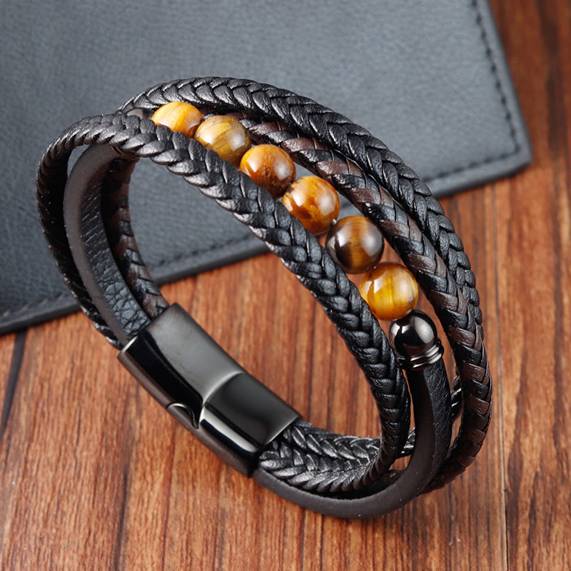 Tiger Eye Protection Leather Bracelet for Men 18-20cm