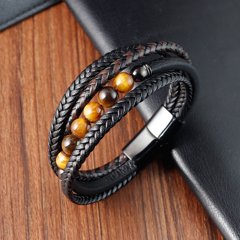 Tiger Eye Protection Leather Bracelet for Men 18-20cm