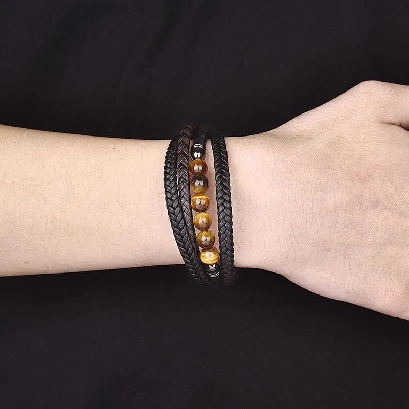 Tiger Eye Protection Leather Bracelet for Men 18-20cm