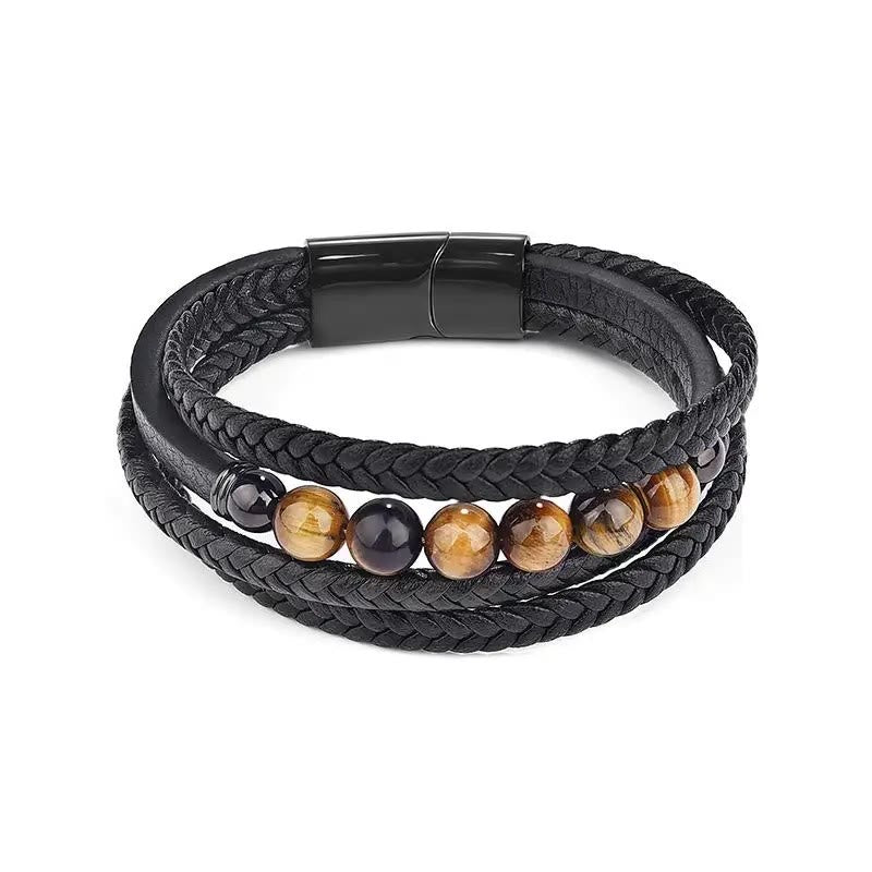 Tiger Eye Protection Leather Bracelet for Men 18-20cm