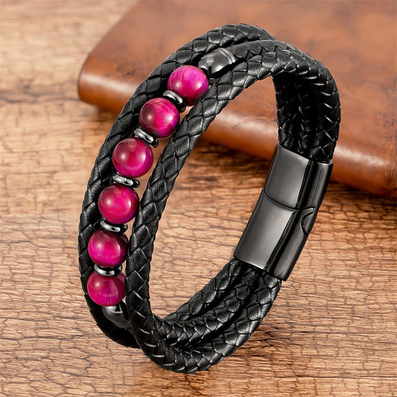 8mm Tiger Eye Bead Positive Leather Balance Bracelet