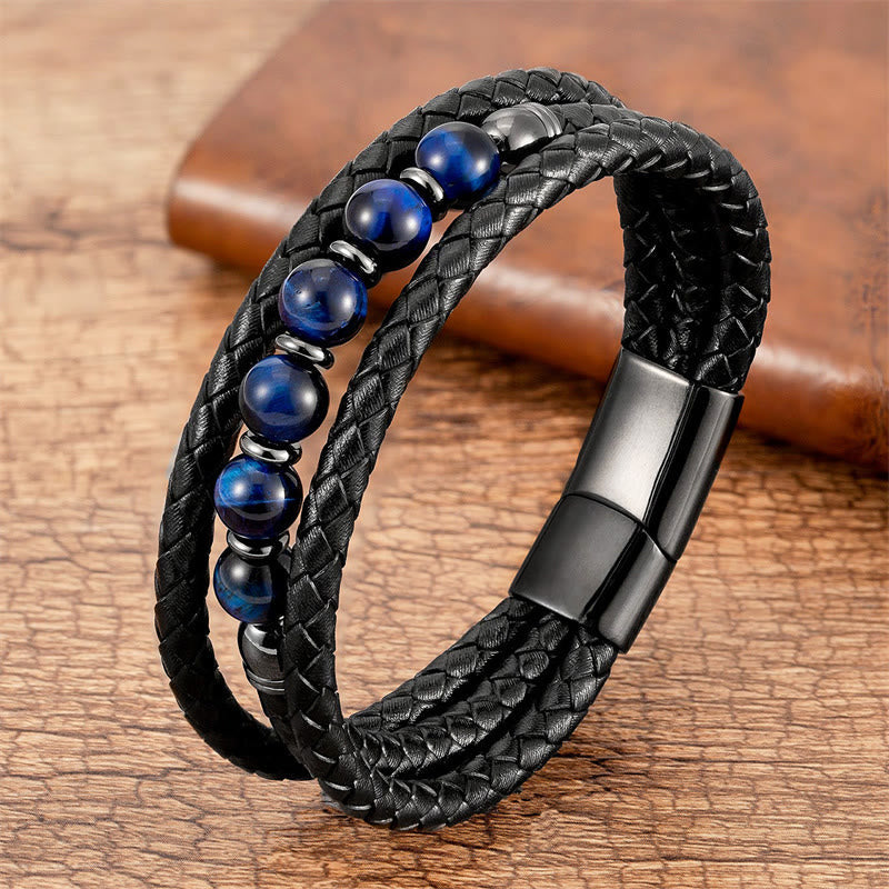 8mm Tiger Eye Bead Positive Leather Balance Bracelet