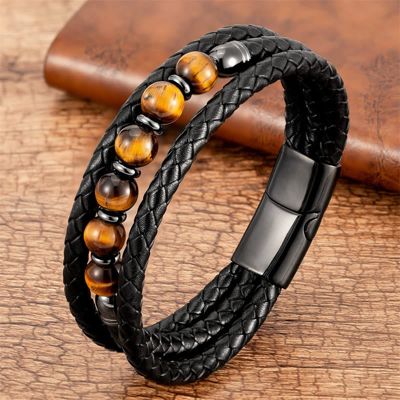 8mm Tiger Eye Bead Positive Leather Balance Bracelet