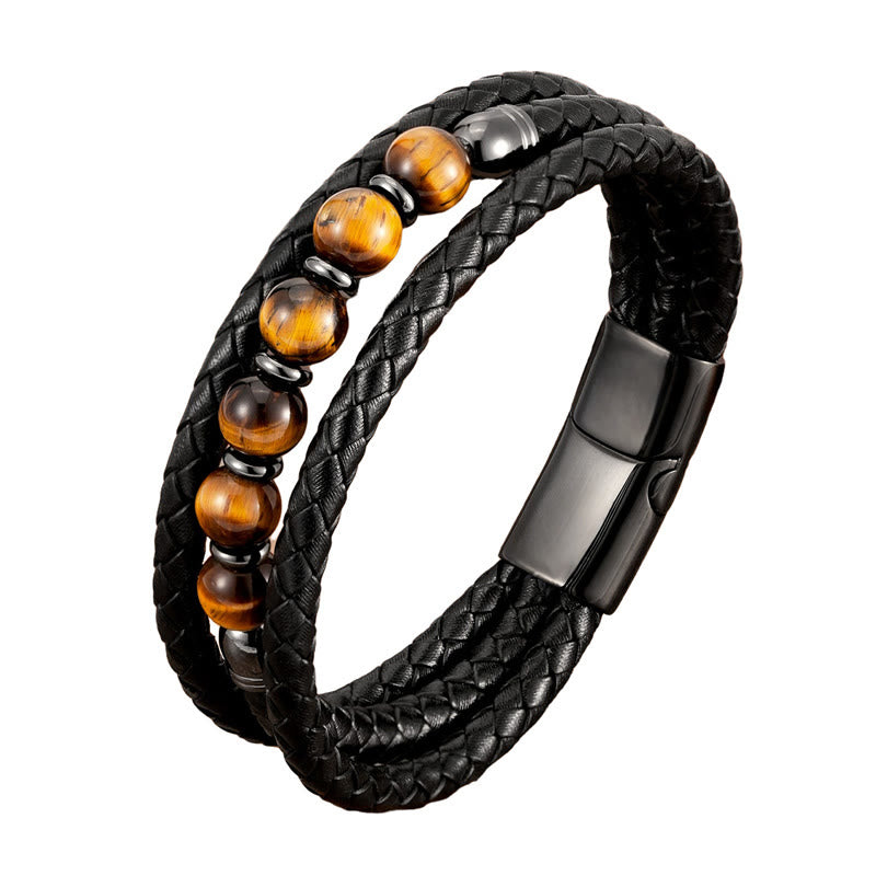 8mm Tiger Eye Bead Positive Leather Balance Bracelet