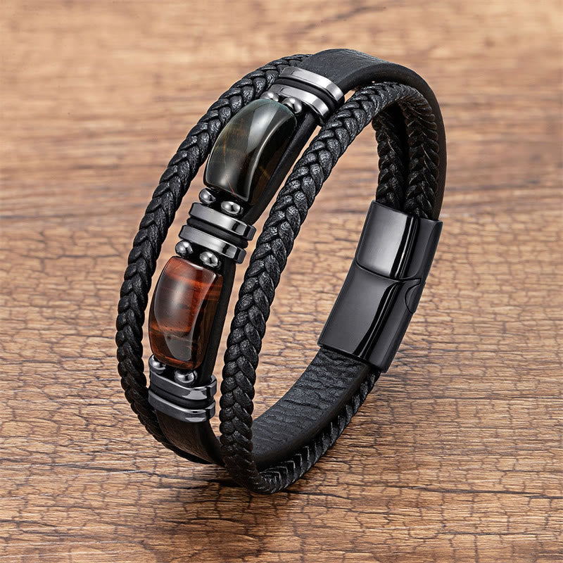 Tiger Eye Multi-layer Leather Bracelet for Courage & Willpower 18-20cm