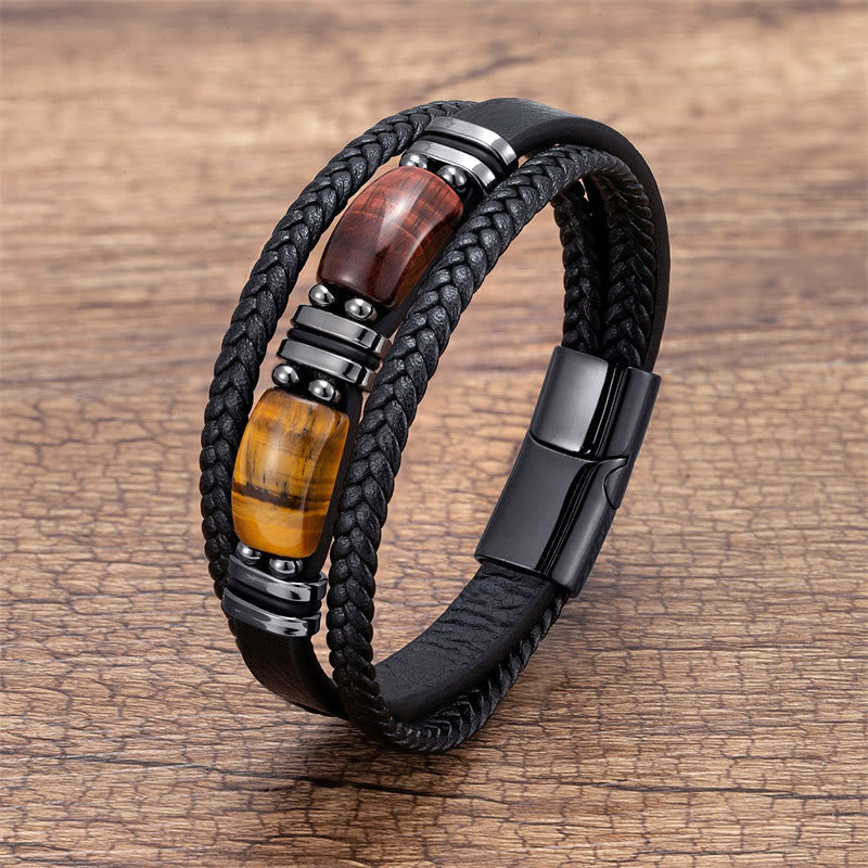 Tiger Eye Multi-layer Leather Bracelet for Courage & Willpower 18-20cm