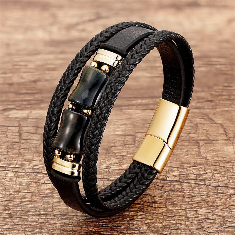 Yellow Tiger Eye Multi-layer Leather Bracelet for Courage & Integrity